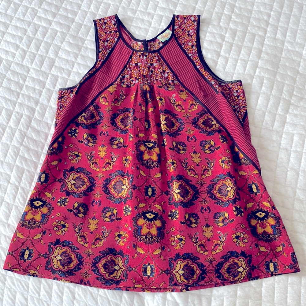 Plenty By Tracy Reese Red Printed Silk Blouse Sz M